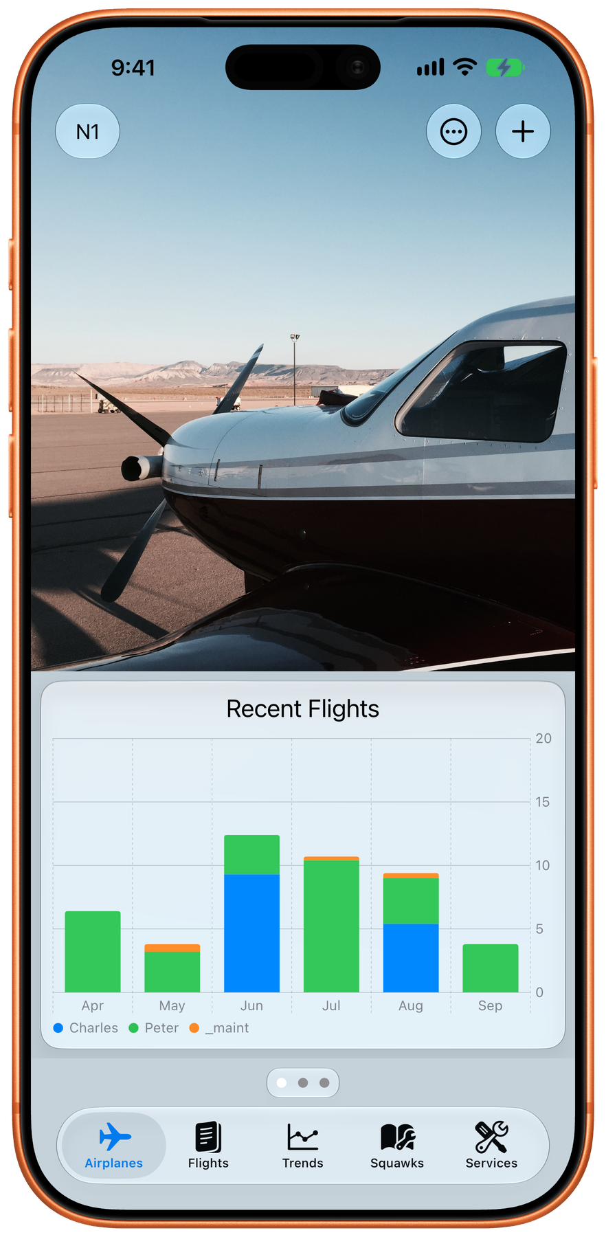 aeroLogbook Airplane page on iPhone